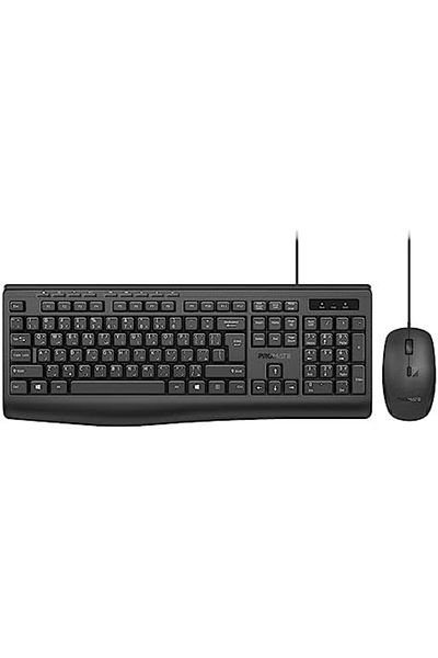 Promate Wired Keyboard and Mouse with Ambidextrous, 2400 Adjustable DPI, English/Arabic Buttons, Med