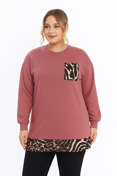 Birol Triko Women's Dusty Rose Leopard Pattern Tunic