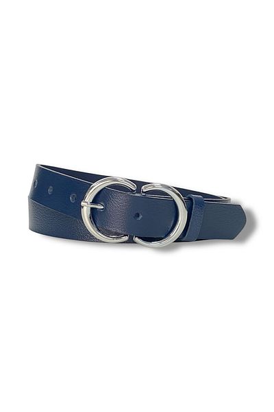 Kemerix 100% Genuine Leather Women's Navy Blue Belt with Silver Buckle