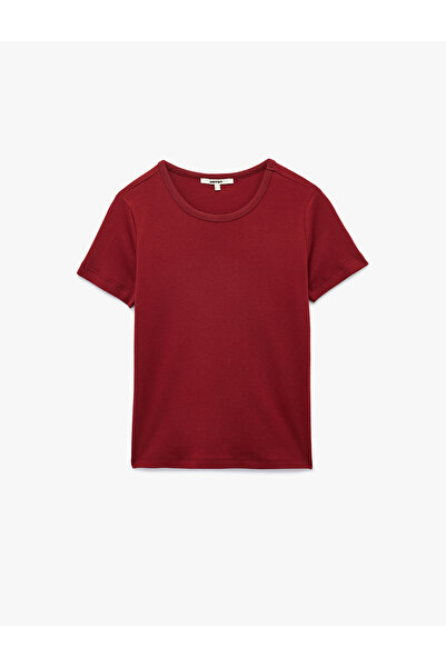 Koton Tricou de bază din bumbac cu mânecă scurtă și decolteu