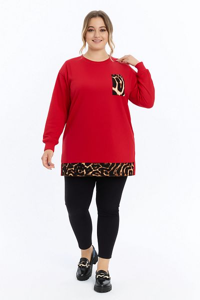 Birol Triko Women's Red Leopard Pattern Tunic