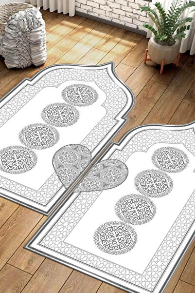 DERAS HOME Dijital Baskı Yıkanabilir Kaymaz Taban Çift Seccade 70x120