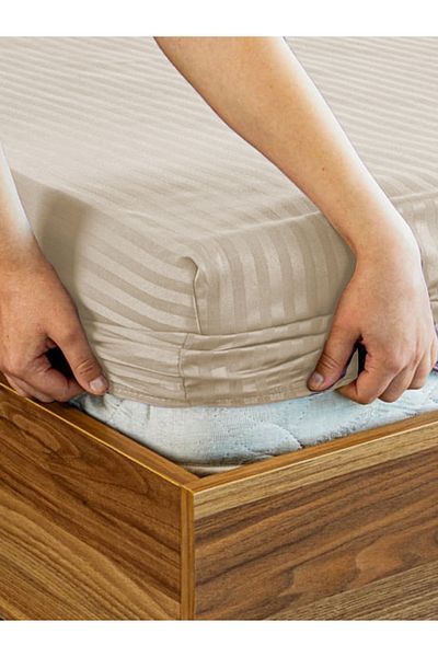 SENNORA Deluxe Series Cotton Satin Fitted Sheet Set Striped Double