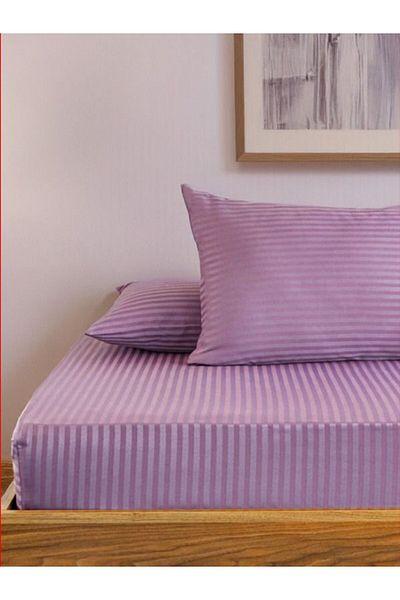 SENNORA Deluxe Series Cotton Satin Fitted Sheet Set Striped Double