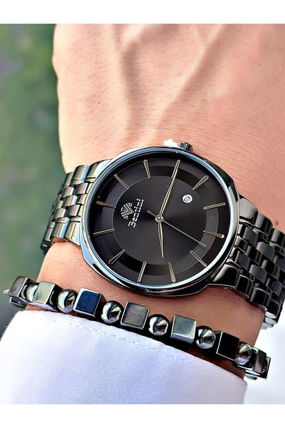 Bentini Men's Wrist Watch with Calendar – Steel Band, Waterproof, 2-Year Warranty, Gift Bracelet