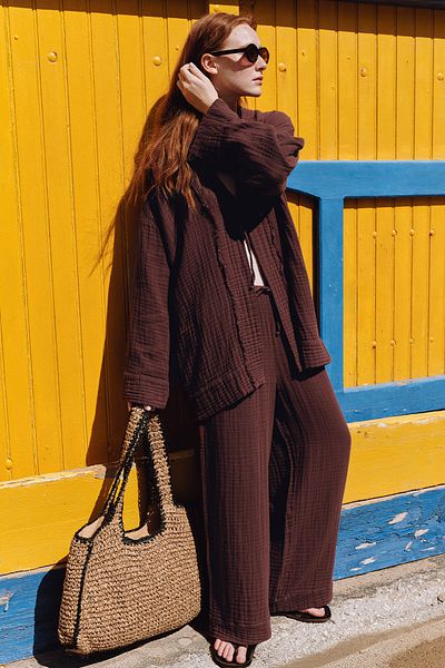 Manuka Muslin Tie Trousers Bitter Brown