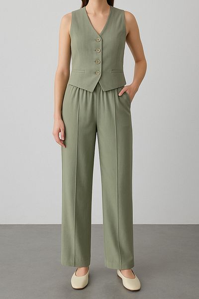 My Blog Çağla Lavin 100% Cotton Linen Vest-Pants Set - 8347