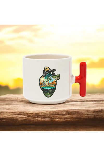 BB TRADE Holiday Designed Red t Handle Ceramic Printed Mug 250 ml