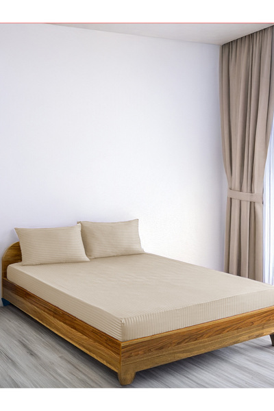 SENNORA Deluxe Series Cotton Satin Fitted Sheet Set Striped Double