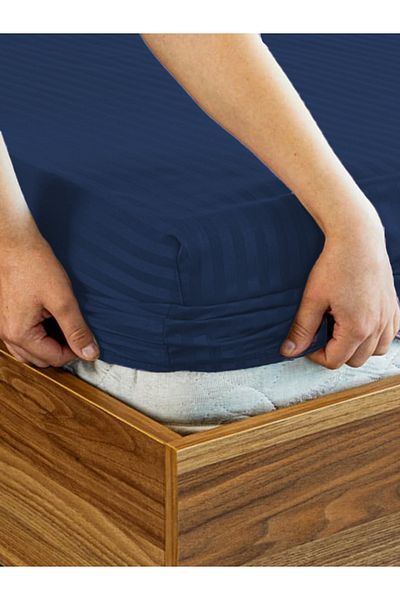 SENNORA Deluxe Series Cotton Satin Fitted Sheet Set Striped Double