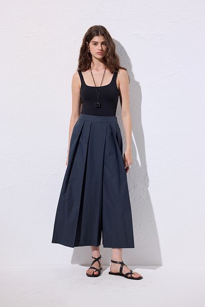 Manuka Wide Pleated Trousers Dark Blue