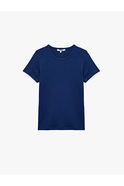 Koton Βαμβακερό κοντομάνικο μπλουζάκι με λαιμόκοψη