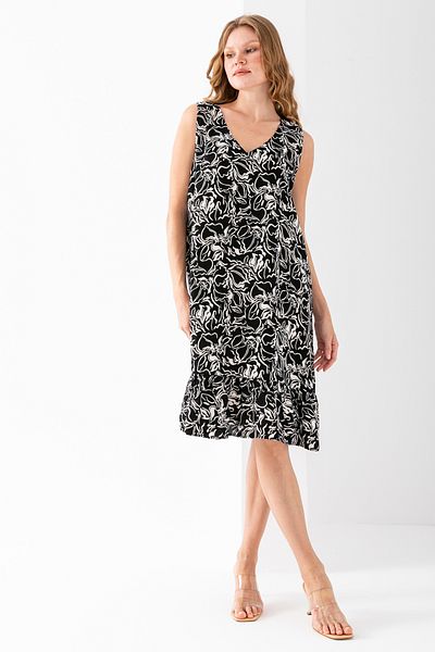 GİYSA Women's Strap V-Neck Floral Patterned Dress Black - 3097