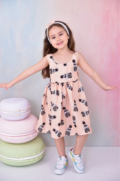 BUUFUU Baby Girl Cartoon Heroes Printed Dress with Bow and Bandana 6-24 Months