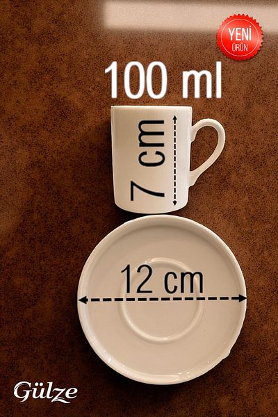 GÜLZE HOME 6-Person (12 Piece) Duru Model Luxury Coffee Cup Set (Simple Design, Real Porcelain)