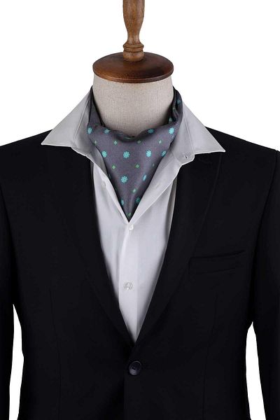 Kravatkolik Gray Floral Pattern Italian Silk Ascot Scarf K654