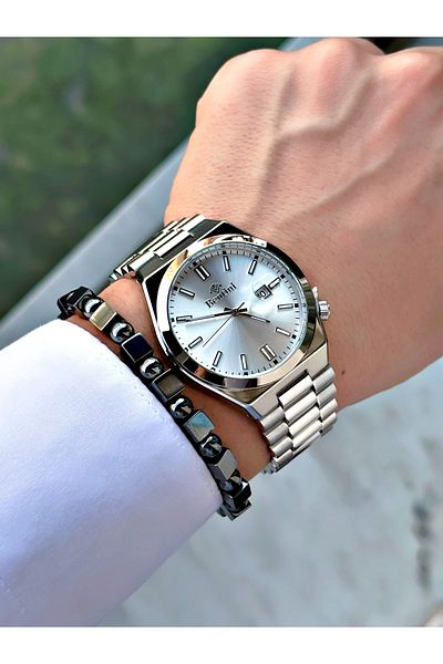 Bentini Men's Wrist Watch with Calendar – Steel Band, 3 Atm Water Resistant, 2-Year Warranty, Gift Bracelet