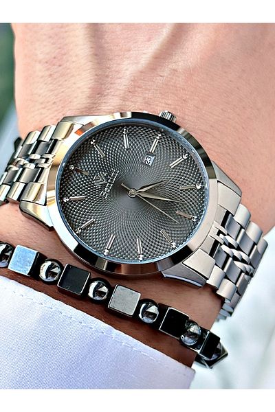 Bentini Men's Wrist Watch with Calendar – Steel Band, 3 Atm Water Resistant, 2-Year Warranty, Gift Bracelet