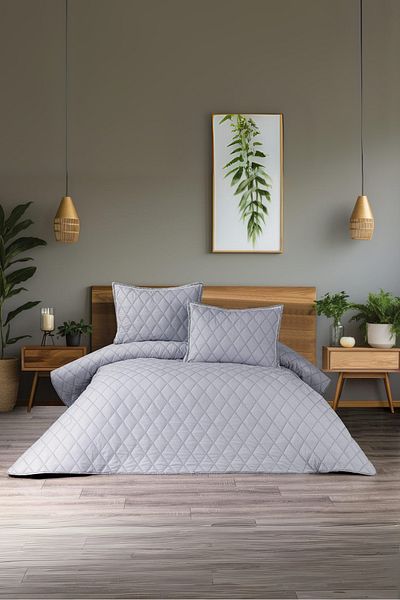 BELENAY HOME Vita 3 Piece Bedspread Set – 100% Cotton Double, Fiber Filled, Flounced Pillowcase