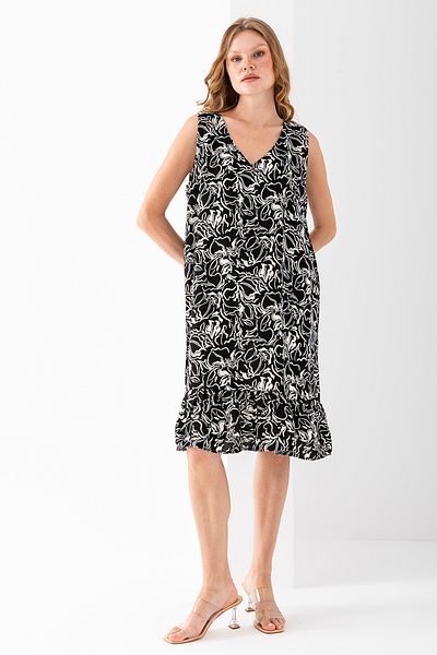 GİYSA Women's Strap V-Neck Floral Patterned Dress Black - 3097