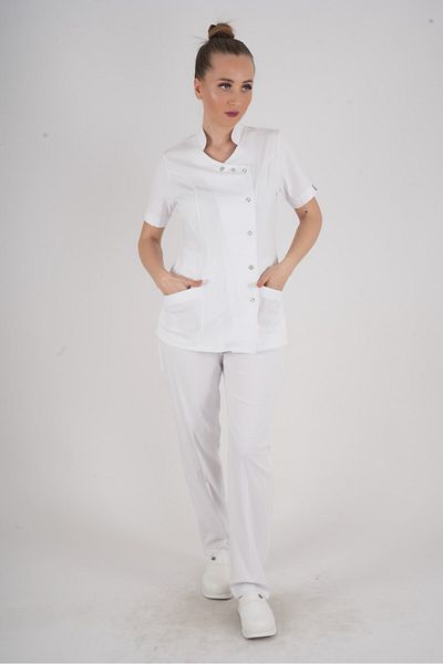 Nur Medikal Giyim Aylu Model Soft Lycra White Doctor Nurse Hospital Scrubs Uniform Set