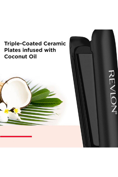 Revlon Smoothstay Coconut-Oil Infused Hair Straightener with Travel Pouch Black Length:37 cm