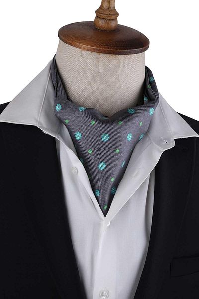 Kravatkolik Gray Floral Pattern Italian Silk Ascot Scarf K654
