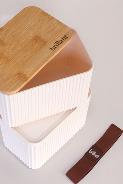 Brillant Zebra 2-Piece Bamboo Lid Lunch Box - 1 Lt + 1 Lt - Storage Container Set - Elastic