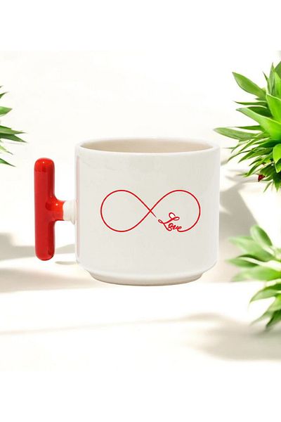 BB TRADE Love Infinity Designed Red t Handled Ceramic Printed Mug Cup 250 ml