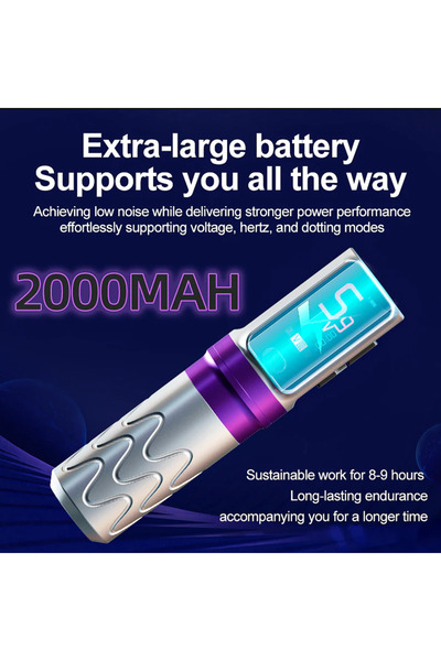 OGProduce Fury Çift Bataryalı Kablosuz Pen Dövme ve Saç Simülasyon SMP Makinesi Mor