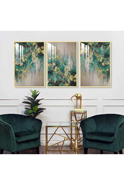 4gdran ثلاث لوحات جدارية خشبية مع برواز خشبي ذهبي و طبقة من الاكريلك الشفاف