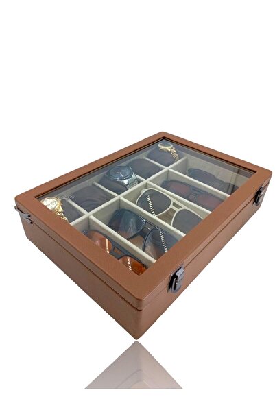 DİJİTAL ÇARŞI MAĞAZACILIK Diji 5 Glasses 5 Watch Box Watch and Glasses Bag Brown Inside Cream Brown Padded