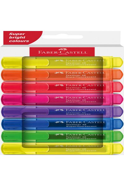 OEM Faber Castell, Textliner 46, Neon, Set 8 Pack, Durable Chisel Tip 125 Mm, Water Based Ink