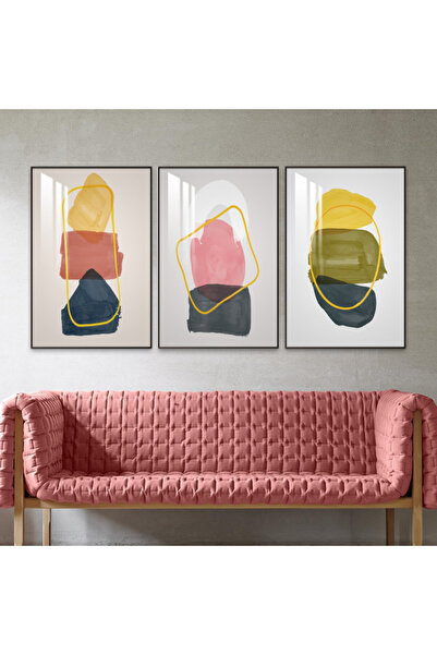 Marktna ثلاث لوحات جدارية خشبية مع برواز خشبي فضي و طبقة من الاكريلك الشفاف