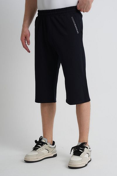 Shooter Sportswear Men's Summer Capri Navy Blue Comfortable Fit Side Pockets Adjustable Elastic Waist Embroidery Detail