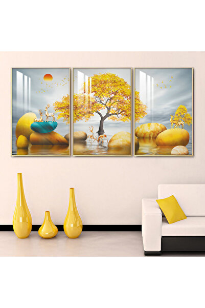 SND ثلاث لوحات جدارية خشبية مع برواز خشبي شامبين و طبقة من الاكريلك الشفاف