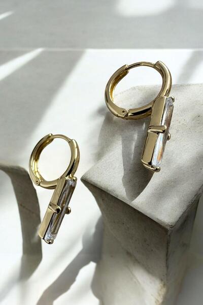 Raneel Kazançlı Alışveriş Stylish Clip Ring Steel Earrings with Zircon Stone