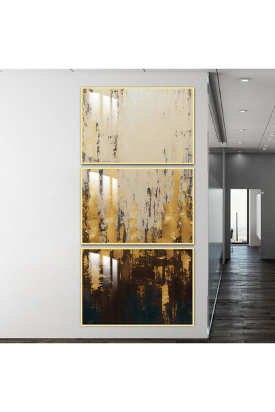 SND ثلاث لوحات جدارية خشبية مع برواز خشبي ذهبي و طبقة من الاكريلك الشفاف