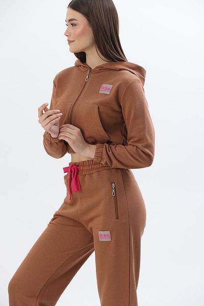 Raneel Kazançlı Alışveriş Hooded Zippered Leg Elastic Tracksuit Set Brown
