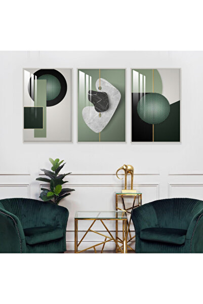 Marktna ثلاث لوحات جدارية خشبية مع برواز خشبي فضي و طبقة من الاكريلك الشفاف