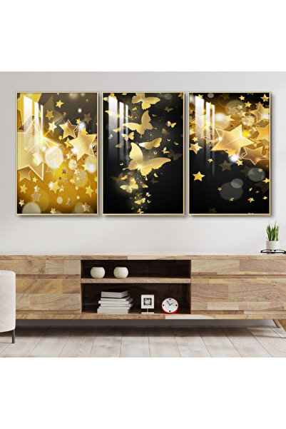 4gdran ثلاث لوحات جدارية خشبية مع برواز خشبي شامبين و طبقة من الاكريلك الشفاف