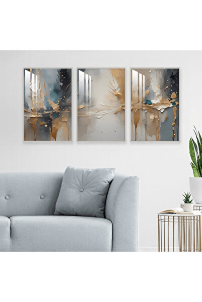 4gdran ثلاث لوحات جدارية خشبية بتصميم الفن البوهيمي مع برواز خشبي فضي و طبقة ...
