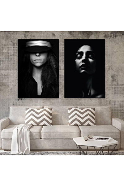 SND لوحة قماشية ثنائية بتصميم فتاة مع برواز فضي مجوف