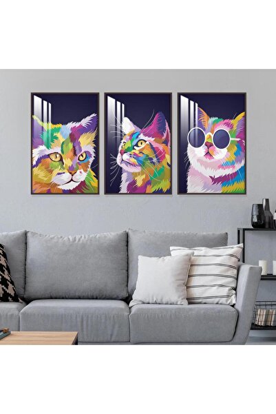 SND ثلاث لوحات جدارية خشبية بتصميم مودرن مع برواز خشبي شامبين و طبقة من الاكريلك الشفاف