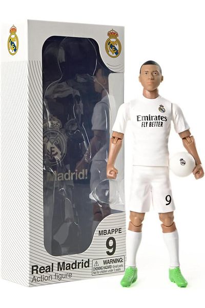 Banbo Toys Kylian Mbappe figurine, Real Madrid kit, 20 cm, articulated with ball included, number 9