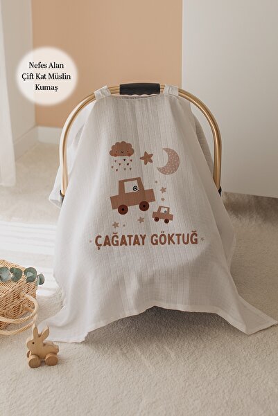 Lilabio %100 Pamuk İsme Özel Çift Katlı Müslin Puset Örtüsü - Araba