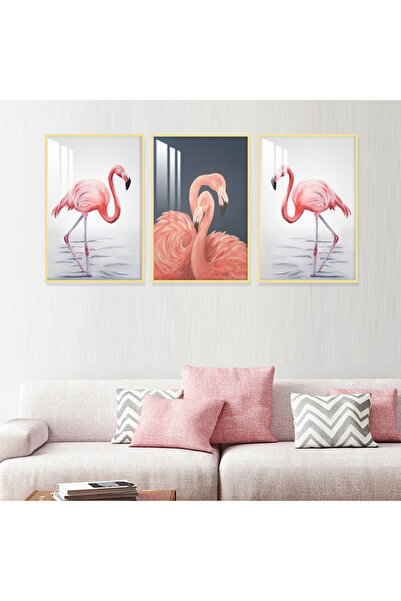 Marktna ثلاث لوحات جدارية خشبية مع برواز خشبي ذهبي و طبقة من الاكريلك الشفاف