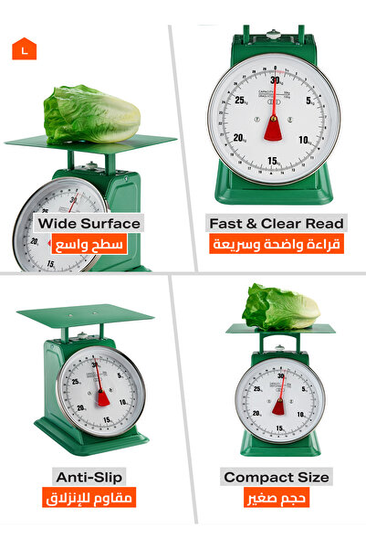 Lawazim 30kg Green Mechanical Kitchen Scale - Analog Dial Food Weighing for Home & Restaurant