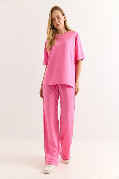 Raneel Kazançlı Alışveriş Comfortable Fit Crystal Knitted Tracksuit Set Pink