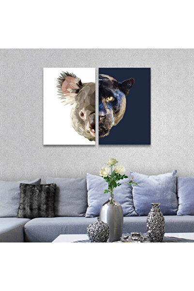 SND لوحة قماشية ثنائية بتصميم حيوانات مع برواز خشبي مخفي